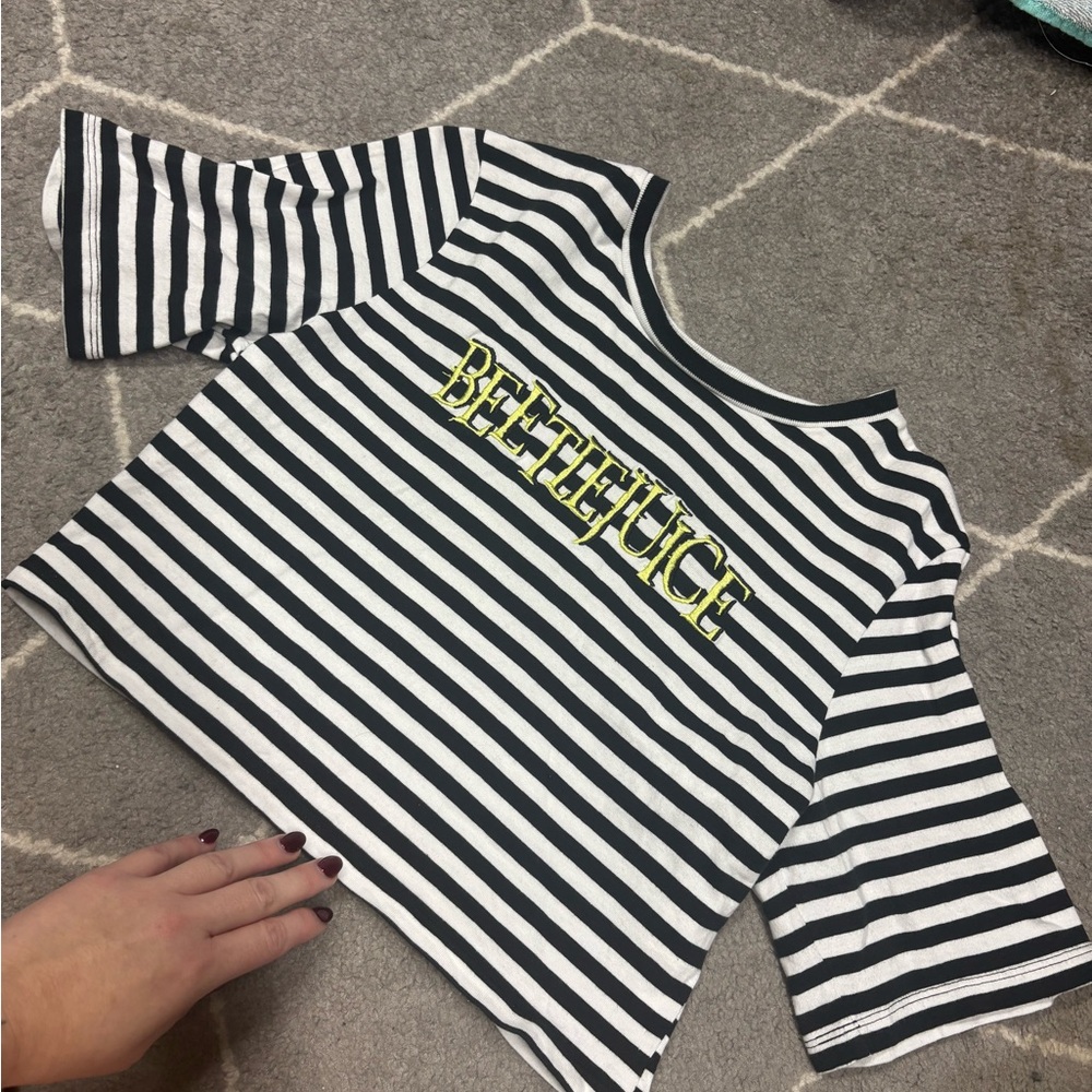 Beetlejuice Forever 21 Black and White Striped Tee